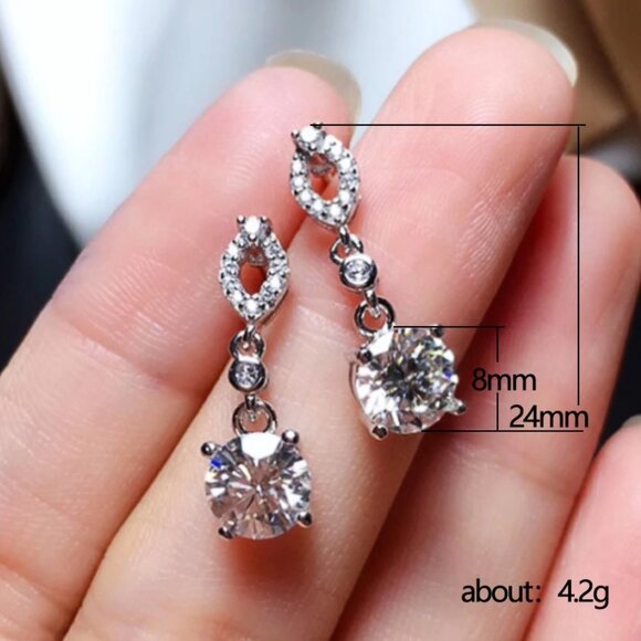 🎁CZ Round Shaped Drop Earring for Women Silver Color Full Diamond, HA4517 - Picture 3 of 4